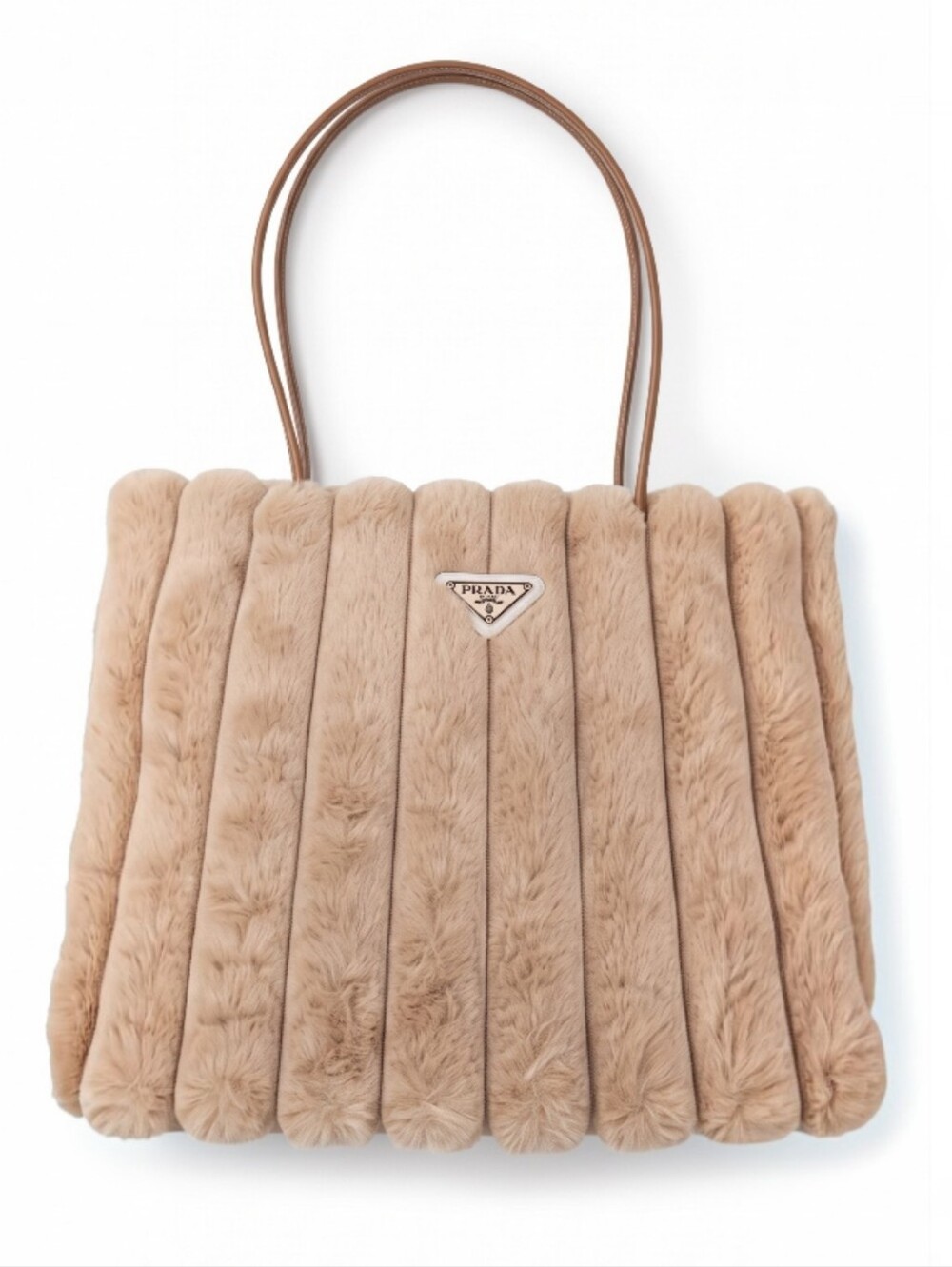 Prada Tan Faux-Fur Quilted Tote Bag - Picture 2 of 9